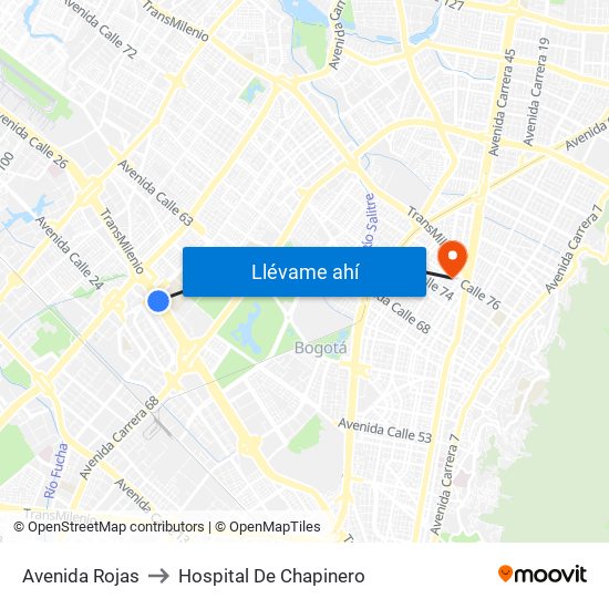 Avenida Rojas to Hospital De Chapinero map