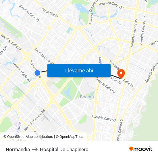 Normandía to Hospital De Chapinero map