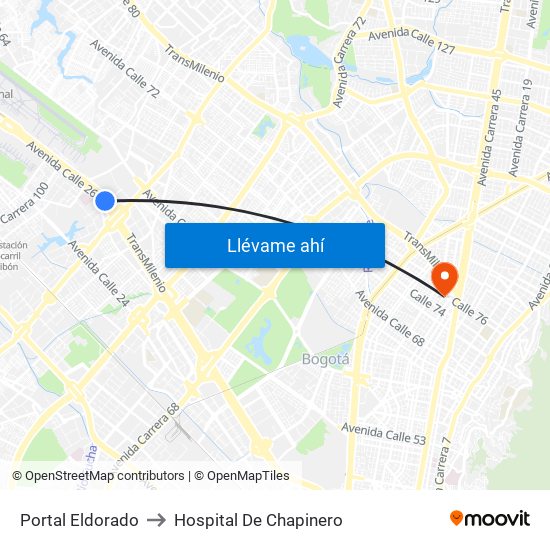 Portal Eldorado to Hospital De Chapinero map