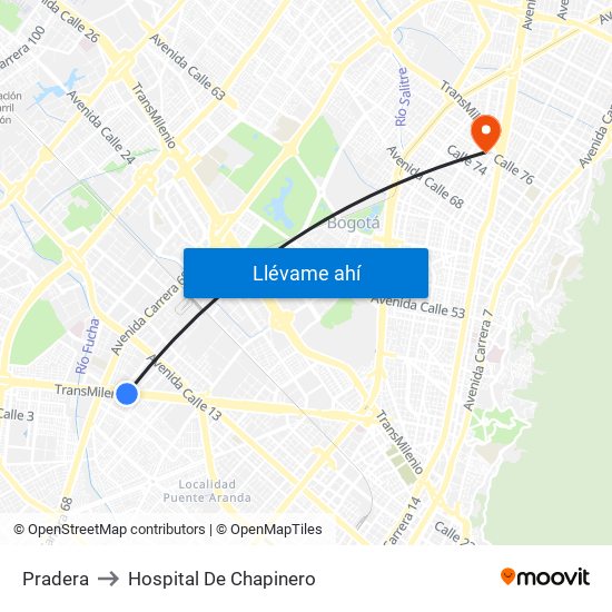 Pradera to Hospital De Chapinero map