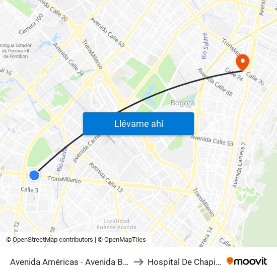 Avenida Américas - Avenida Boyacá to Hospital De Chapinero map