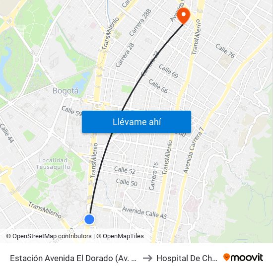 Estación Avenida El Dorado (Av. NQS - Cl 40a) to Hospital De Chapinero map