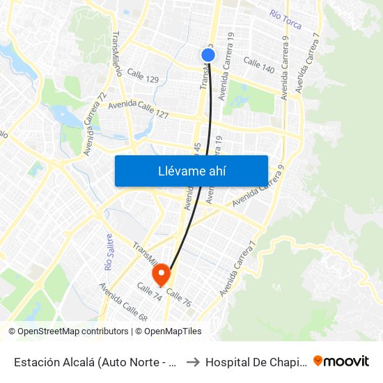 Estación Alcalá (Auto Norte - Cl 136) to Hospital De Chapinero map