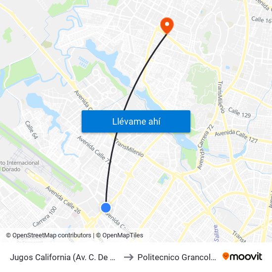 Jugos California (Av. C. De Cali - Ac 63) to Politecnico Grancolombiano map