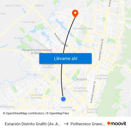 Estación Distrito Grafiti (Av. Américas - Kr 53a) to Politecnico Grancolombiano map