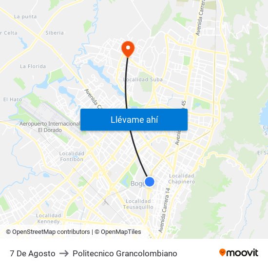 7 De Agosto to Politecnico Grancolombiano map