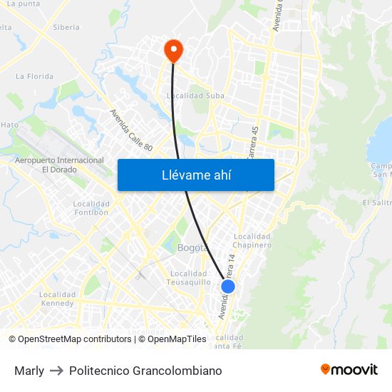 Marly to Politecnico Grancolombiano map