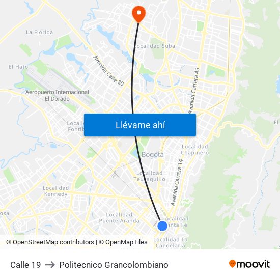 Calle 19 to Politecnico Grancolombiano map