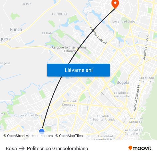 Bosa to Politecnico Grancolombiano map