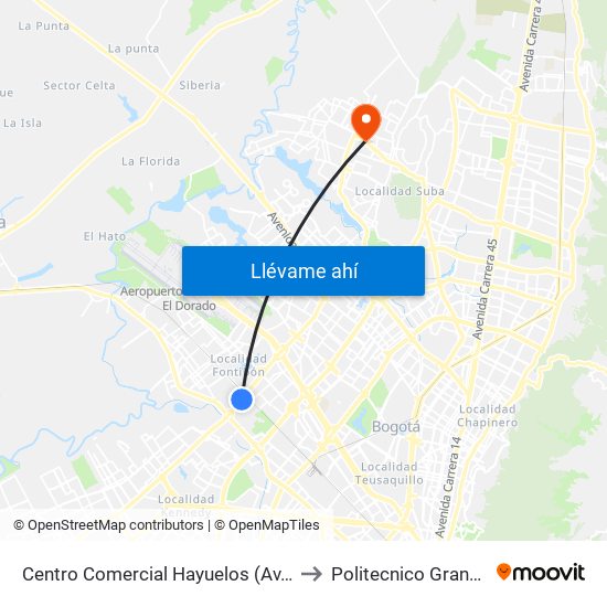 Centro Comercial Hayuelos (Av. C. De Cali - Cl 20) to Politecnico Grancolombiano map