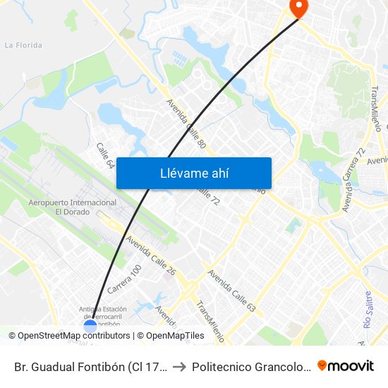 Br. Guadual Fontibón (Cl 17 - Kr 96h) to Politecnico Grancolombiano map