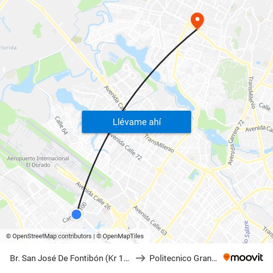 Br. San José De Fontibón (Kr 100 - Av. Esperanza) to Politecnico Grancolombiano map