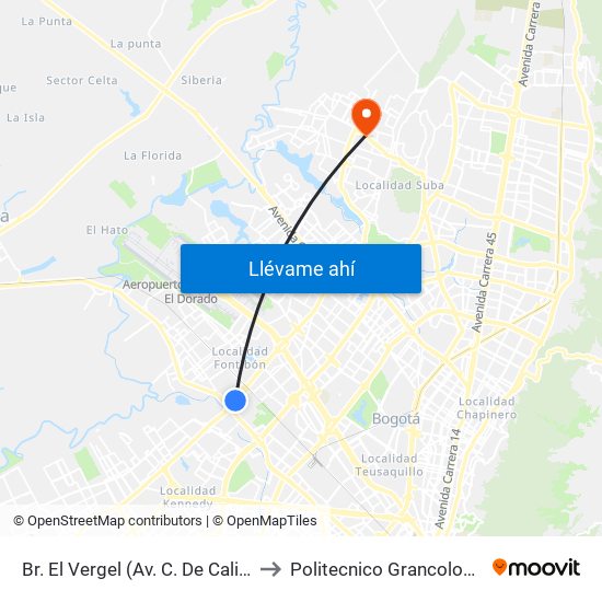 Br. El Vergel (Av. C. De Cali - Cl 18) to Politecnico Grancolombiano map