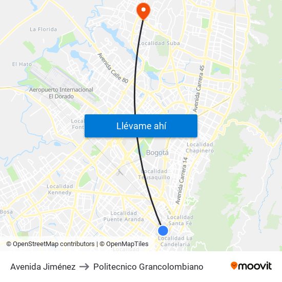 Avenida Jiménez to Politecnico Grancolombiano map