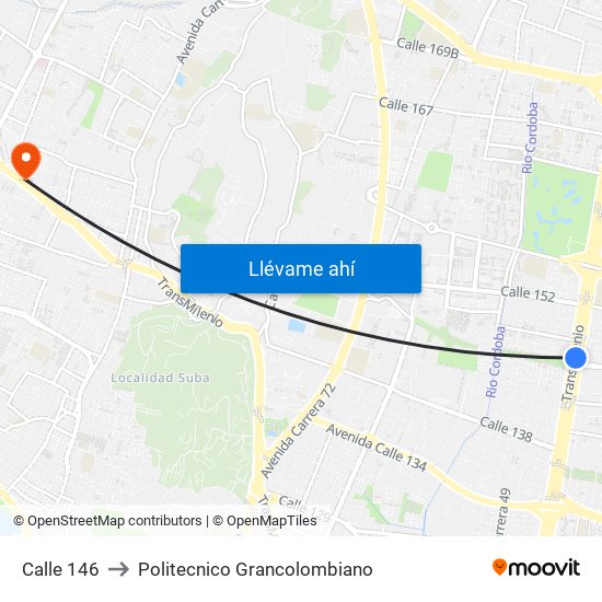 Calle 146 to Politecnico Grancolombiano map