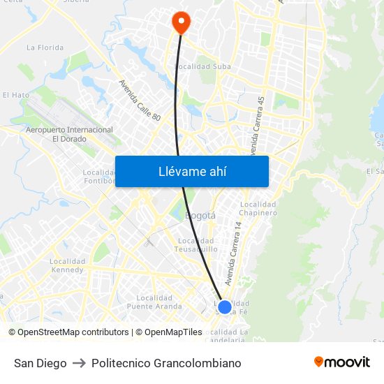 San Diego to Politecnico Grancolombiano map