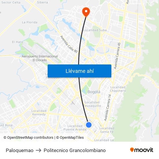 Paloquemao to Politecnico Grancolombiano map