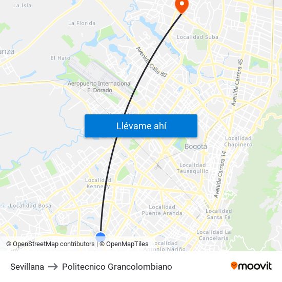 Sevillana to Politecnico Grancolombiano map