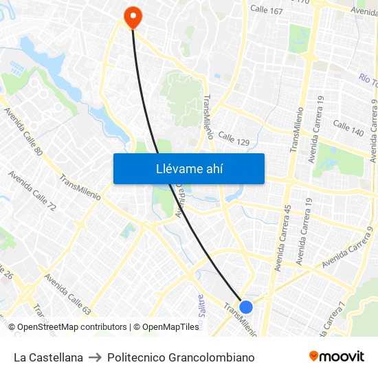 La Castellana to Politecnico Grancolombiano map