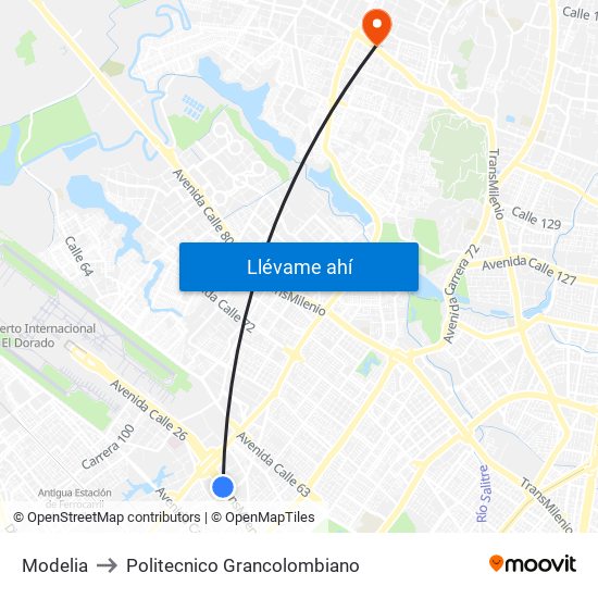 Modelia to Politecnico Grancolombiano map