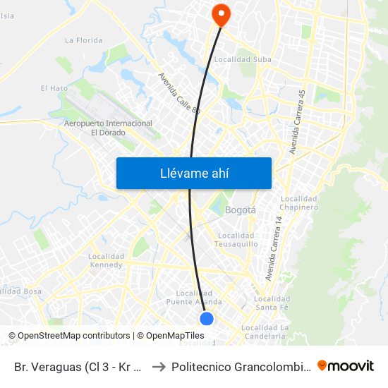 Br. Veraguas (Cl 3 - Kr 29a) to Politecnico Grancolombiano map