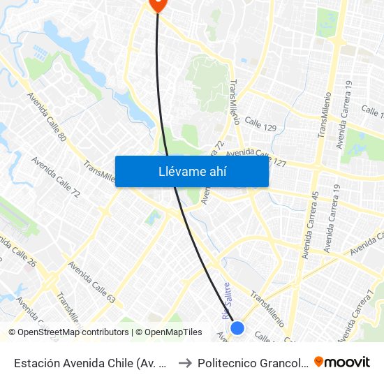 Estación Avenida Chile (Av. NQS - Cl 71c) to Politecnico Grancolombiano map