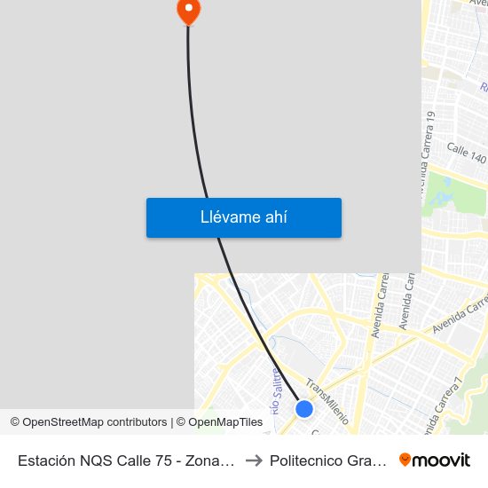 Estación NQS Calle 75 - Zona M (Av. NQS - Cl 75) to Politecnico Grancolombiano map