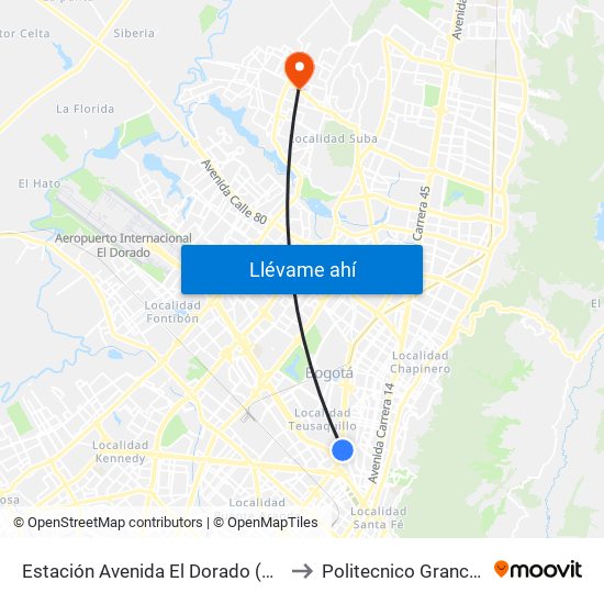 Estación Avenida El Dorado (Av. NQS - Cl 40a) to Politecnico Grancolombiano map