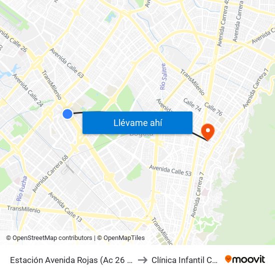 Estación Avenida Rojas (Ac 26 - Kr 69d Bis) (B) to Clínica Infantil Colsubsidio map