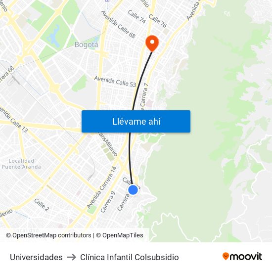 Universidades to Clínica Infantil Colsubsidio map