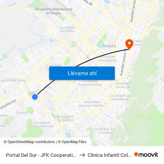 Portal Del Sur - JFK Cooperativa Financiera to Clínica Infantil Colsubsidio map