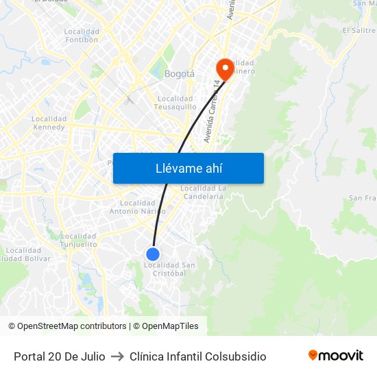 Portal 20 De Julio to Clínica Infantil Colsubsidio map