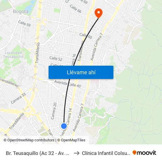 Br. Teusaquillo (Ac 32 - Av. Caracas) to Clínica Infantil Colsubsidio map