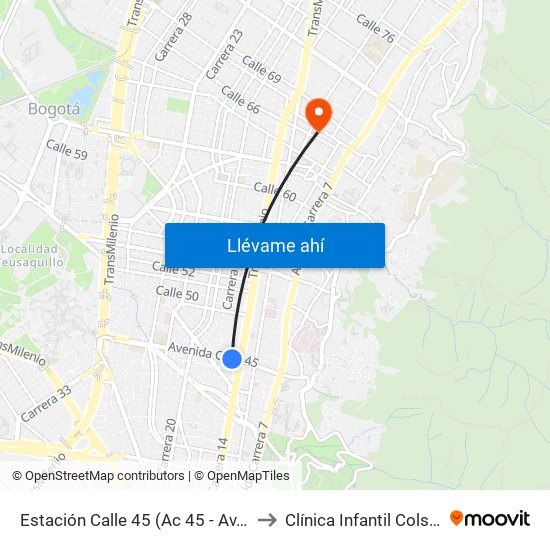 Estación Calle 45 (Ac 45 - Av. Caracas) to Clínica Infantil Colsubsidio map