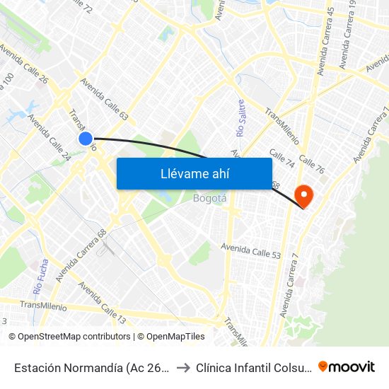 Estación Normandía (Ac 26 - Kr 74) to Clínica Infantil Colsubsidio map