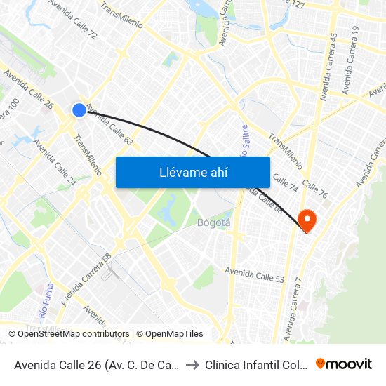 Avenida Calle 26 (Av. C. De Cali - Cl 51) (A) to Clínica Infantil Colsubsidio map