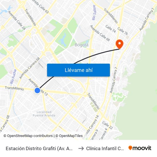 Estación Distrito Grafiti (Av. Américas - Kr 53a) to Clínica Infantil Colsubsidio map