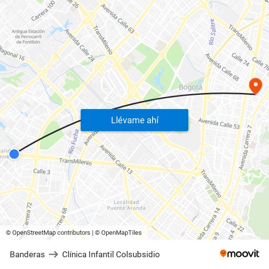 Banderas to Clínica Infantil Colsubsidio map