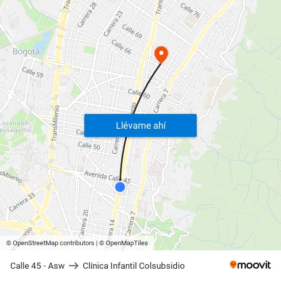 Calle 45 - Asw to Clínica Infantil Colsubsidio map