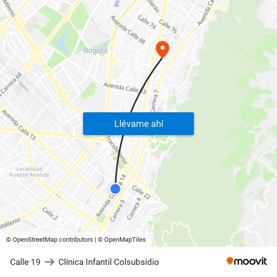 Calle 19 to Clínica Infantil Colsubsidio map