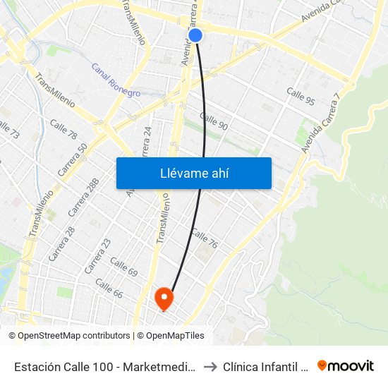 Estación Calle 100 - Marketmedios (Auto Norte - Cl 98) to Clínica Infantil Colsubsidio map