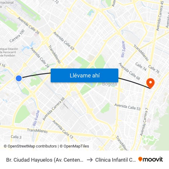 Br. Ciudad Hayuelos (Av. Centenario - Av. C. De Cali) to Clínica Infantil Colsubsidio map