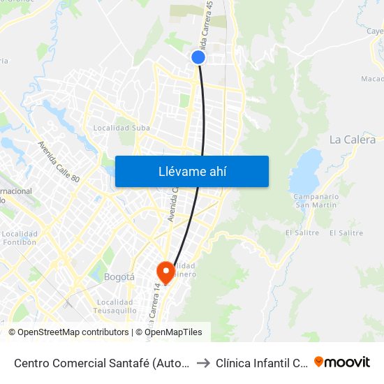 Centro Comercial Santafé (Auto Norte - Cl 187) (B) to Clínica Infantil Colsubsidio map