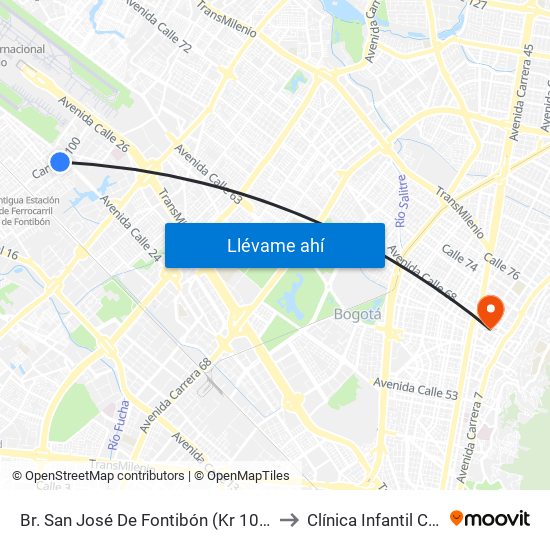 Br. San José De Fontibón (Kr 100 - Av. Esperanza) to Clínica Infantil Colsubsidio map