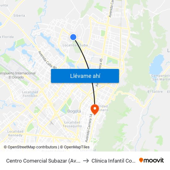 Centro Comercial Subazar (Av. Suba - Kr 91) to Clínica Infantil Colsubsidio map