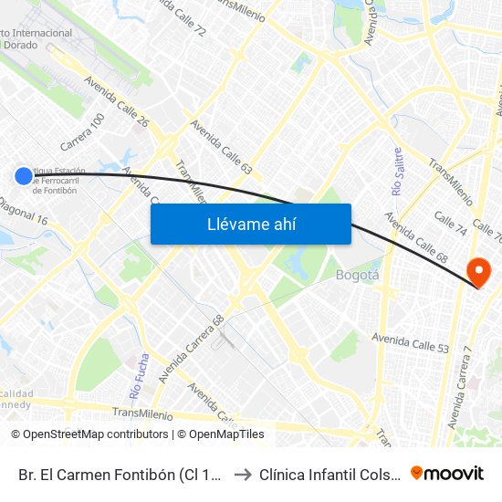 Br. El Carmen Fontibón (Cl 17 - Kr 100) to Clínica Infantil Colsubsidio map