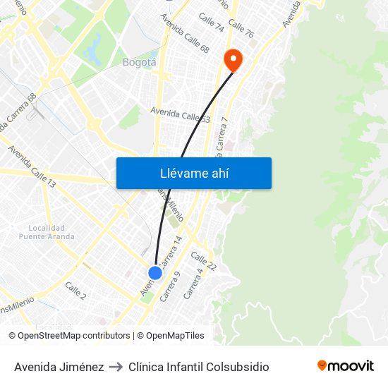 Avenida Jiménez to Clínica Infantil Colsubsidio map