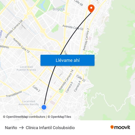Nariño to Clínica Infantil Colsubsidio map