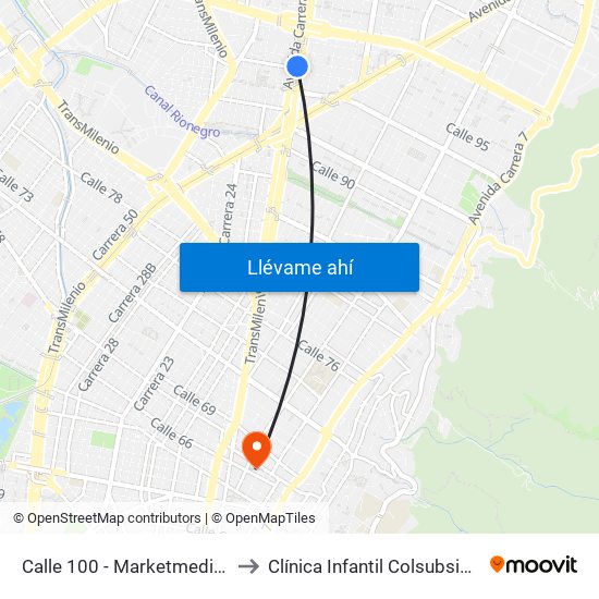 Calle 100 - Marketmedios to Clínica Infantil Colsubsidio map