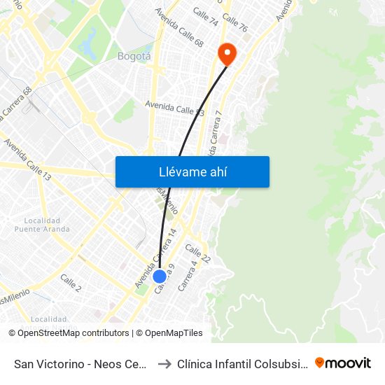 San Victorino - Neos Centro to Clínica Infantil Colsubsidio map